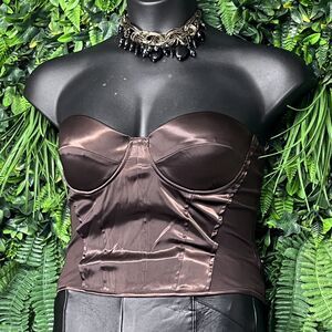 FASHION NOVA Top Women Large Brown Corset Bustier Burlesque‎ Steam Punk 2311